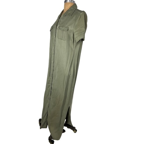 Charter Club Petite Long Button Down Dress Muted Sage Green 100% Lyocell - Picture 3 of 8